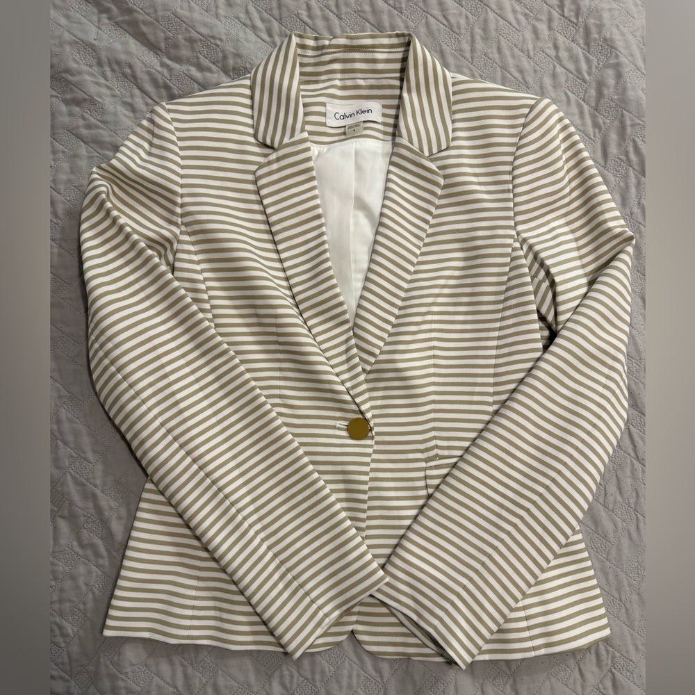Calvin Klein Beige and White Striped Jacket